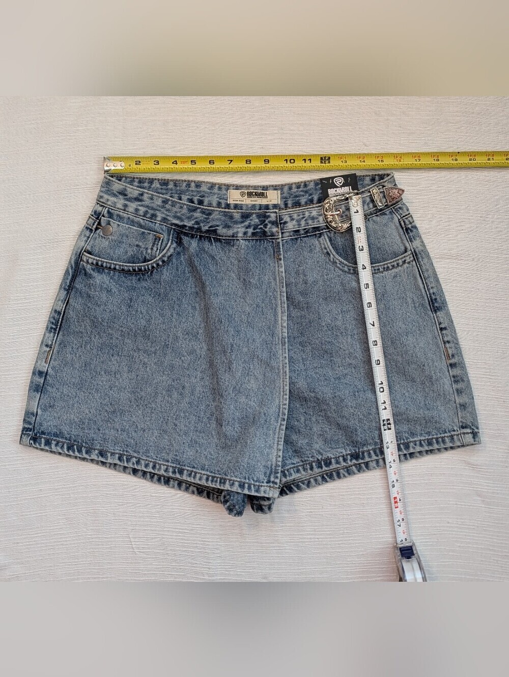 NWT Rock&Roll Denim Vintage-Inspired High Rise Skort With Silver Buckle Sz 31 - Picture 14 of 16